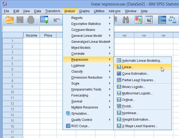 Bước 1: Chạy hồi quy trong SPSS. Cách Chạy Hồi Quy Trong SPSS Chi Tiết Kèm Ví Dụ Cụ Thể